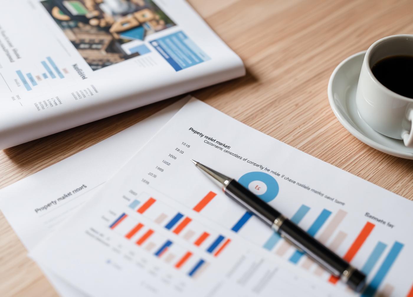 Printed Toronto rental market reports and charts on a desk